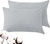 LINENOVA 100% Luxury Cotton Queen Pillowcases(Set of 2),Super Soft and Breathable Envelope Closure Pillow Cases - 51x76cm - Silver