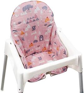 ZARPMA Cotton Seat Covers Compatible for IKEA Antilop Highchair,Cotton Surface and Cotton Padded,Forest Pattern Foldable Baby Highchair Cover for Antilop Child Chair Cushion(Pink Forest)