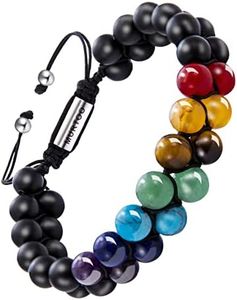 murtoo 7 Chakras Bracelets for Men and Women, Double-layered Healing Yoga Crystals Beaded Bracelet, Natural Stone Mens Bracelet for Meditation, Relax Anxiety (7 Chakra&Onyx 8mm)