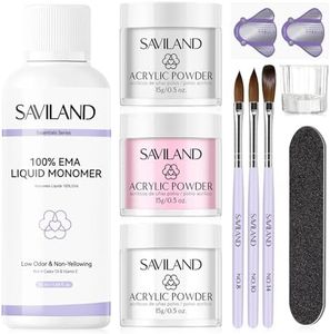SAVILAND Essentials Acrylic Nail Kit for Beginners: 15g White Pink Clear Acrylic Powder and Liquid Set with #8/10/14 Brushes Forms & Manicure Tools for Extension 3D Carving Home DIY Nail Art Salon Use