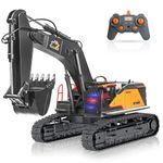 FUYLE 22 Channel Remote Control Excavator, 1/14 Scale RC Excavator Metal Shovel Independent Arms, Professional Construction Vehicles with Lights Sounds, Best Gift for 8+ Years Old Boys Adults