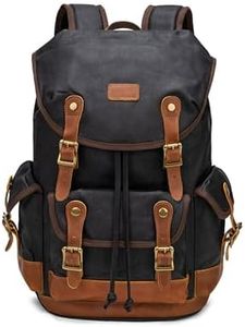 Rntifo Waxed Canvas Crazy Horse Leather Backpack for Men, 15.6 Rucksack