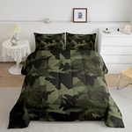 Homewish Camouflage Plane Comforter Set Full Size Kids Boys Army Green Camo Bedding Set 3pcs for Teens Men Bedroom Decor Black Airplane Silhouette Quilt Set Modern Abstract Duvet Insert,2 Pillowcases