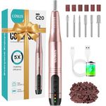 COSLUS Nail Drill Cordless Portable Electric Manicure and Pedicure Set, Professional Nail Files for Acrylic Gel Nails, 6 Nail Drill Bits, Cuticles Hard Skin, Adjustable Speed Rechargeable E File