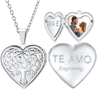 U7 TE AMO Locket Necklace That Holds Pictures in Stainless Steel Customized Image Heart Tree of Life Image Heart Lockets Pendant with 20 Inch Chain