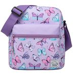 VASCHY Girls Handbag, Cute Shoulder Bag for Teen Little Girls Lightweight Small Cross Body Messenger Satchel Bag with Inner Water Pocket（Purple Butterflies）