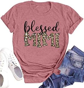 Blessed Mimi T-Shirts for Women Leopard Print Mimi Graphic Shirts Grandma Tees Tops Mother's Day Shirt, Pink, XX-Large