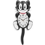 Soobest 18 Inch 3D Large Cat Wall Clock Battery Operated Silent Non Ticking with Moving Eyes and Pendulum Tail, Retro Kids Analog Wall Clock for Gift Decor Black