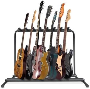 Pyle Multi-Guitar Stand 7 Slot Display Rack - Universal Framework Designed for Electric, Acoustic, Bass Guitars & Cases - Foldable, Portable, and Protective with No-Slip Non-Scratch Padding - Black