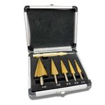 Step Drill Bits Set 6PCS High Speed Steel Titanium Coated Cobalt Cone Step Drill Bit with Automatic Center Punch, for DIY Plastic Wood Metal Aluminum Iron