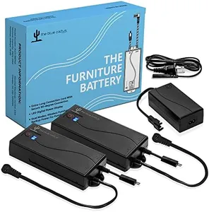 The Blue Cactus Company Two Universal Battery Packs for Reclining Furniture with LCD Display - Wireless 2500mAh Rechargeable Battery Packs with One Charger and Power Cord Combo