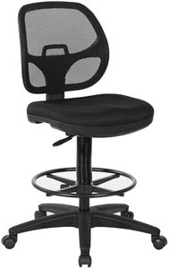 Office Star DC Series Deluxe Breathable Mesh Back Ergonomic Drafting Chair with Lumbar Support and Adjustable Footring, Black Fabric