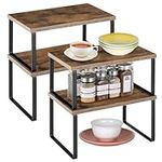 Kitchen Counter Cabinet Shelf Organizer Expandable Set of 4 Shelf Risers Small Stackable Shelves for Kitchen Cupboard Pantry,Brown