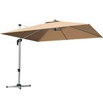 DORTALA 10 FT Patio Offset Cantilever Umbrella w/ Cross Base, Outdoor Square Hanging Market Umbrella, Outdoor Umbrella w/ Crank Lift and Step Pedal, 360 Degree Rotation, Polyester Canopy Garden Umbrella w/ Aluminum Pole for Garden, Deck, Beige