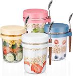 ALINK 4 Pack Overnight Oats Containers with Lids and Spoons, 16 oz Large Capacity Glass Mason Jars with Airtight Lid for Overnight Oats Meal Yogurt Chia Pudding Fruit Cereal Oatmeal Reusable Jars