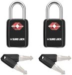 Sure Lock TSA Approved Luggage Locks Mini Size Lock with Keys for Travel, Zinc Alloy Body with Steel Shackle, Key Alike, Key Alike in The Same Package(Black 2 Locks)