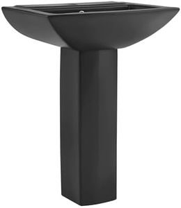 Sublime Square Two-Piece Ceramic Pedestal Bathroom Sink in Matte Black with Overflow, Single Faucet Hole, Standard 1.75 in Drain
