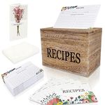 feasteery Recipe Box,100 Recipe Cards with Dividers,100 Card Protectors,Rustic Wood Box Organizer Set to Write in Your Own Recipes,Cute Box for Housewarming Grandma Mom Wedding Bridal Shower