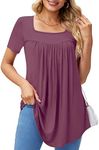 Xpenyo Womens Tops Casual Summer Square Neck Short Sleeve Tunic Shirts Hide Belly Loose Flowy Tunic Blouses, Mauve, Medium