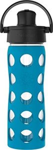 Lifefactory 16-Ounce Glass Water Bottle with Active Flip Cap and Protective Silicone Sleeve, Teal Lake