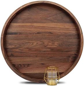 MAGIGO 20 Inches Extra Large Round Black Walnut Wood Ottoman Tray with Handles, Serve Tea, Coffee or Breakfast in Bed, Classic Circular Wooden Decorative Serving Tray