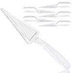 [6 Pack] 10 Inch Plastic Pie Server - Clear Disposable Cake Servers and Cutter Utensil, Heavy Duty Spatula for Serving Platter, Cutting Dessert, Pizza Pastry Slicer, Kitchen Knife and Wedding Flatware