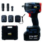 Voltcraft 21V Heavy Duty Cordless Impact Wrench 1/2",Brushless Motor with Powerful 500NM Torque|3000mah 2 Batteries|Fast Charger| 2 Scokets| 1/2" to 1/4" Adapter |With 3 Speed & Auto Stop Function