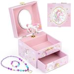 Anyiner Musical Jewellery Box for Girls - Unicorn Kids Music Box with Spinning Unicorn and Mirror, Unicorn Gifts for Girls, Children Jewellery Box Birthday Gift for Ages 3-10, Star Unicorn