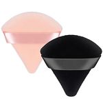 Patelai 2 Pcs Powder Puff Makeup Puff Triangle Powder Puff Soft Powder Sponge Reusable Triangle Sponges with Strap for Loose Powder Cosmetic Foundation Wet Dry Makeup (Black, Nude)