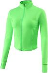 Gihuo Women's Athletic Full Zip Lightweight Workout Jacket with Thumb Holes(Green-XS)