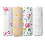 Haus and Kinder Muslin Swaddle Wrap for Baby - Pack of 4 | 100% Cotton Muslin Cloth for Baby | Soft Muslin Swaddles Wrap for Newborn Baby | Baby Swaddle Wrap for New Born (Flamingo, Lemon, Happy)