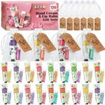 AZEN 120 Sets Bulk Gifts, Hand Cream and Lip Balm Bulk Set with Organza Bag Thank You Card, Baby Shower Wedding Gifts for Guests, Bridal Wedding Favors