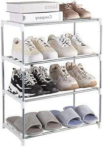 Fouews Small Shoe Rack, Narrow Stackable Shoe Shelf Organizer for Entryway, Doorway and Bedroom Closet (4-Tier, White)