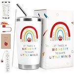 Teacher Gifts for Women, 20oz Travel Mug with Straw and Lid, Personalised Card & Bookmark, Tumbler Cup Gift for Teacher from Students/Parents, Stainless Steel Reusable Insulated Cup (Rainbow)