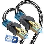 Cat 8 Ethernet Cable 13ft,Nylon Braided High Speed 26AWG 40Gbps 2000Mhz SFTP Patch Cord, Cat8 LAN Internet Network RJ45 Cord-Shielded in Wall, Outdoor&Indoor for Router,Modem, Gaming,PC,PS5,PS4