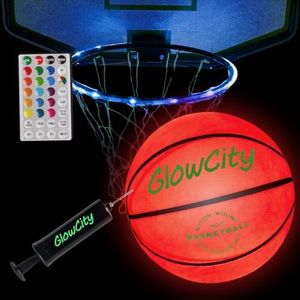 GlowCity LED Basketball with Rim Light Set - Light-Up Basketball, Remote-Controlled 16-Color Rim Light & Pump, Gift for Kids & Teens Ages 8-13, Size 7