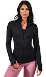 90 Degree By Reflex Women’s Lightweight, Full Zip Running Track Jacket - Black - Medium