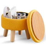 Wimarsbon Storage Ottoman, Modern Round Footrest with Soft Padded Seat, Teddy Velvet Footstool with Wood Legs, Accent Small Table or Plant Stand for Hallway, Living Room (Brilliant Yellow)