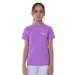 TIZAX Girls Short Sleeve Swimming Shirts Kids Sun Protection Rash Vest Children Rash Guard Quick Drying Light Purple 9-10 Years