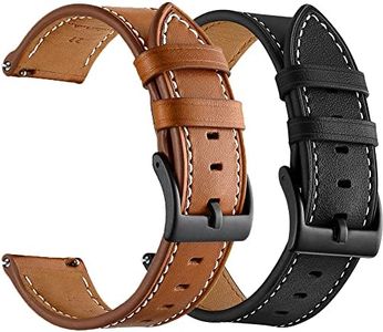 Olytop Leather Bands for Galaxy Watch 7/6/4 Classic 47mm 46mm 43mm 42mm/Watch 5 Pro 45mm Bands, Samsung Galaxy Watch 6/5/4/Acitve 2 Bands 44mm 40mm, 20mm Wristband Replacement Strap Men, Black+Brown