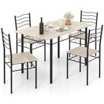 COSTWAY 5 Piece Dining Table Set, Kitchen Table and 4 Chair Set with High Backrest & Anti-slip Footpads, Metal Frame Rectangular Breakfast Table Chair Set for Home Restaurant (Light Natural+Black)