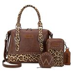 Wrangler 3Pcs Doctor Bag Sets for Women Top-handle Satchel Bag with Cell Phone Handbags and Coin Purse, Brown Leopard