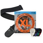 D'Addario Electric Guitar Strings, Picks, Strap Kit - EXL110 XL Nickel Wound Electric Guitar Strings, 10-46 Light - Poly Pro Black Guitar Strap - 10 pack Celluloid Assorted, Medium Gauge Guitar Picks