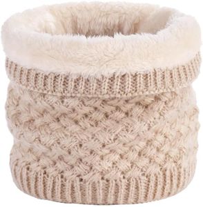 Neck Warmer Scarf for Women Men Warm Ski Neck Gaiter Fleece Knitted Circle Loop Scarf (Solid Beige)