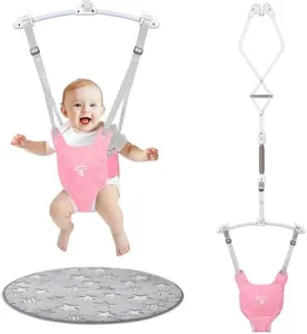 Baby Jumper, Baby Jumper Doorway with Adjustable Strap, Easy to Assemble, with a Soft Rug (Pink)
