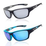 Soarea Bifocal Reading Sunglasses Men Wrap Around Mirrored Sunglasses with Readers for Cycling Drving Fishing (Black+Blue, 3.0)