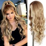 Sapphirewigs Long Curly Wavy Lace Front Wig for Women Pre-plucked Ombre Honey Blonde Wig Long Heat Resistant Hair Synthetic Wigs for Daily Party Wig 24 Inches…