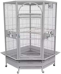 King's Cages GC 14022 Corner Parrot Cage Bird Toys African Grey Macaw Cockatoo Grey Silver Color