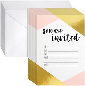 36 Pack Pink and Gold Party Invitations for Girls with Envelopes for Birthday, Baby & Bridal Shower, Fill in Style (4x6 in)