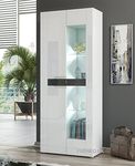 Furneo White 2-Door Display Cabinet Cupboard Matt & High Gloss Milano08 White LED Lights